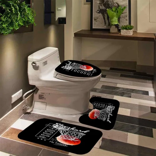 Miniatura 5 de Juego de 4 cortinas de ducha de baloncesto, citas inspiradoras positivas, decoración de baño deportivo, cortina de ducha negra de tela impermeable