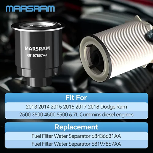 Miniatura 2 de Marsram Juego de separadores de agua de filtro de combustible Compatible con Dodge Ram 2500 3500 4500 5500 6.7L Cummins Diesel Turbo Motores 2013