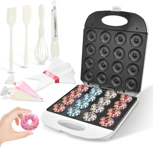 Miniatura 8 de DSP Mini máquina de donas todo en uno de 2 pulgadas, antiadherente, tacto fresco, máquina eléctrica de donas para 16 aperitivos y postres, perfecta