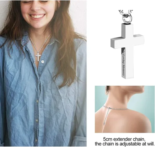Miniatura 5 de Collar de cruz de cremación para cenizas, colgante de urna de cruz de acero inoxidable, soporte para cenizas, joyería conmemorativa para mujeres