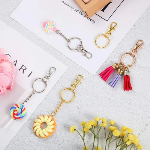 Miniatura 3 de Hotop Juego de 100 cierres giratorios de 50 piezas con 50 anillos de llavero, ganchos de clip para llavero de langosta para llavero, joyería