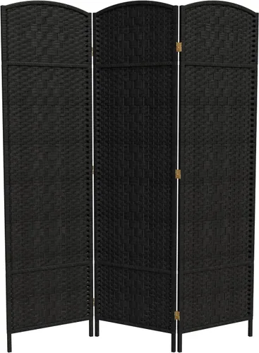Miniatura 27 de Divisor de ambiente resistente de 6 pies, pantalla de privacidad plegable de fibra de ratán con patrón de diamante, Madera, Mocha oscuro