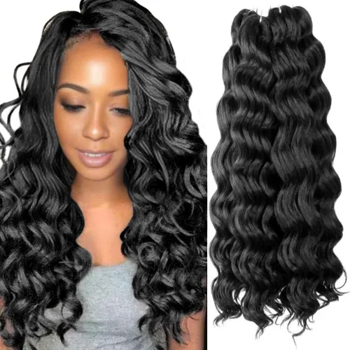 Miniatura 21 de Pelo de onda marina con trenzas de ganchillo, 6 pulgadas, 8 paquetes, trenzas rizadas suaves y profundas, extensiones de pelo sintético ondulado