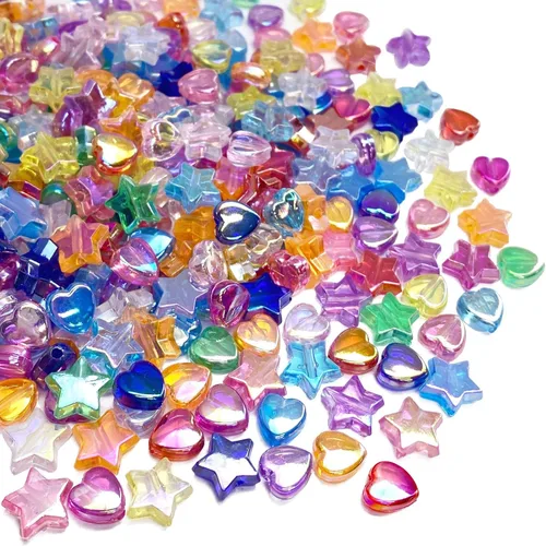 400 cuentas acrílicas con forma de corazón y estrella AB coloridas y lindas cuentas espaciadoras sueltas para hacer joyas, pulseras, aretes, Colores