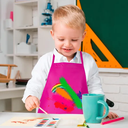 Miniatura 6 de 12 piezas de delantales para niños de color rojo rosa con 2 bolsillos amplios para arte, actividades de pintura, manualidades en la cocina Rosa Rojo