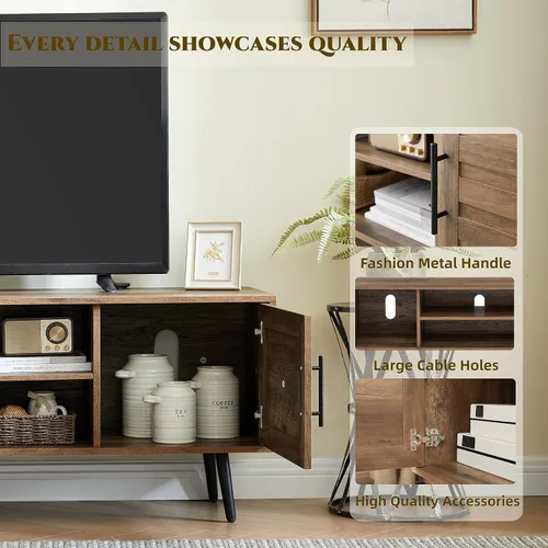 Miniatura 4 de EDYO LIVING Soporte de TV moderno de mediados de siglo para TV de 65 pulgadas, soporte de TV de madera con armario de almacenamiento y estante