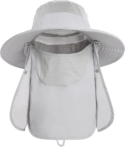 Miniatura 8 de Sombrero de pesca para hombres y mujeres, sombrero de ala ancha con solapa desmontable para el cuello y cubierta facial