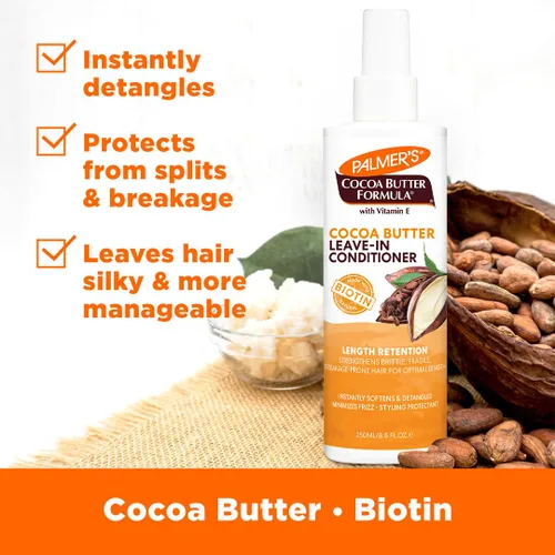 Miniatura 3 de Palmer's Acondicionador sin enjuague de Mantequilla de Cacao y Biotina para retener el largo, fortalece, minimiza el encrespamiento y desenreda