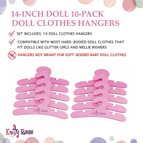 Miniatura 7 de Emily Rose Perchas rosas para ropa de muñecas de 14 pulgadas, paquete de 10 accesorios de organización para ropa de muñecas de 14 a 15 pulgadas