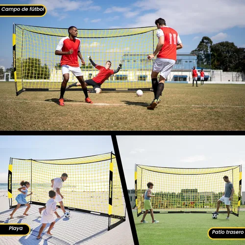 Miniatura 6 de MangoStar Portería de fútbol, 3,7 x 1,8 m con base metálica plegable, red de fútbol portátil para patio trasero, fácil de montar, red de fútbol