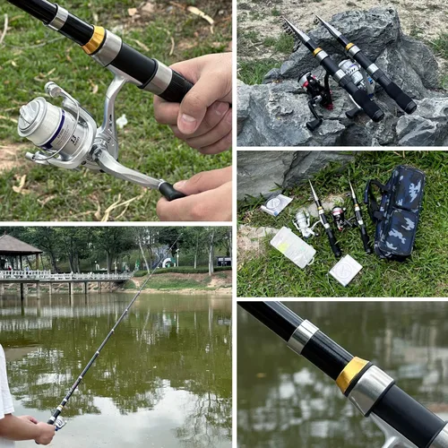 Miniatura 7 de Combo de Caña de Pescar Telescópica con Carrete 2PCS 6.89FT Caña de Pescar Plegable Carrete Giratorio Señuelos Accesorios con Bolsa de Pesca Kit
