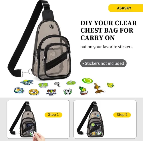 Miniatura 5 de Bolsa transparente para eventos en estadios, mochila transparente para mujer, impermeable, de PVC, cangurera cruzada para conciertos Semi negro