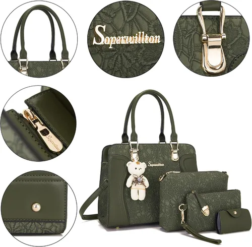 Miniatura 17 de Bolsos de mano de moda para mujer, bolsa de hombro, asa superior, bolsa de mano, juego de 4 piezas