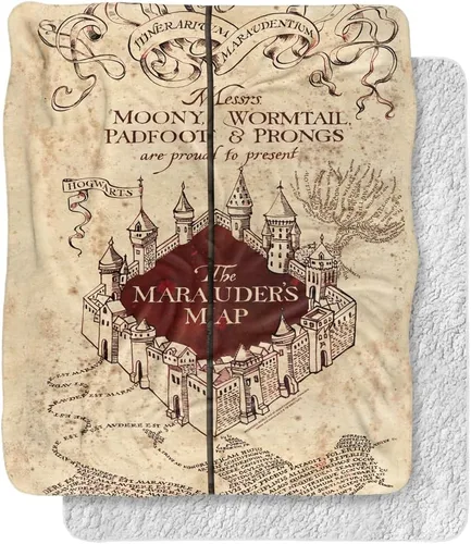 Manta de Harry Potter, 50 x 60 pulgadas, manta de sherpa de tacto sedoso con parte trasera súper suave de Marauder's Map Mapa de Hp Marauder