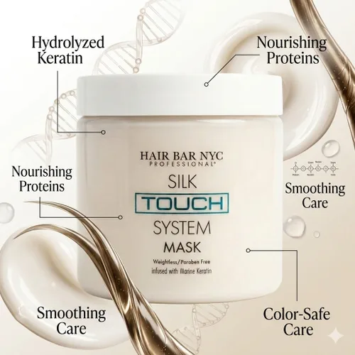 Miniatura 7 de Hair Bar NYC Silk Touch System - Mascarilla suavizante para el cuidado de queratina con proteína de queratina pura, biotina y aceites naturales