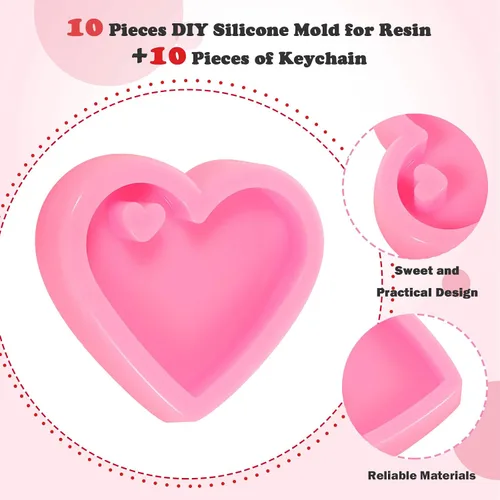 Miniatura 5 de Patelai Juego de 10 moldes de resina de corazón para llavero de resina epoxi para el Día de la Madre, moldes de silicona para fondant, llavero