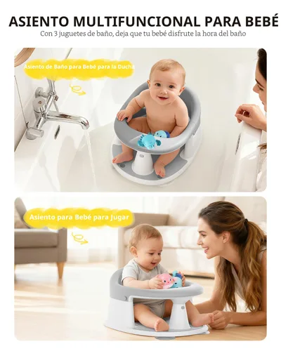 Miniatura 3 de Asiento de baño para bebés de 6 meses en adelante, asientos de baño para bebés sentados, 3 juguetes de baño para bebés, diseño abierto, Gris