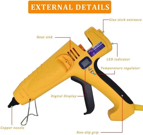 Miniatura 7 de Pistola de pegamento caliente profesional de tamaño completo de 500 vatios de alta temperatura, industrial, resistente, pistola de pegamento
