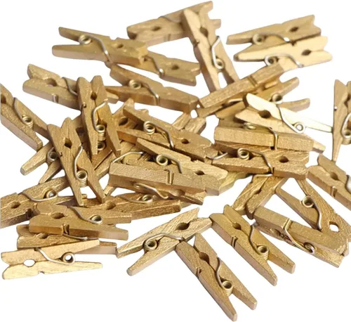 Miniatura 14 de Alfileres de ropa en miniatura para manualidades, adornos de decoración de Navidad, clips pequeños con cordel de yute rosa, paquete de 100