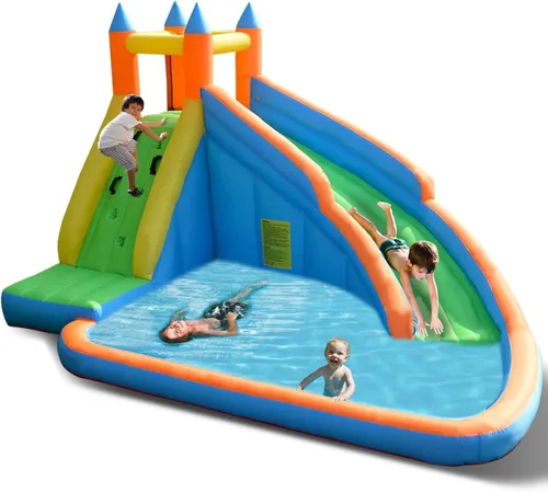 Miniatura 10 de Costzon - Tobogán acuático inflable, parque de toboganes gigantes inflables para niños, diversión al aire libre en el patio trasero, con soplador