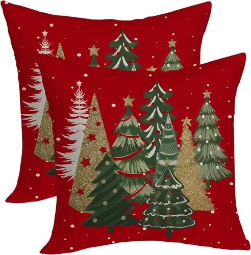 Miniatura 34 de Fundas de almohada navideñas de 18x18 pulgadas, paquete de 2, cuadros búfalo rojo y negro con ciervo, fundas de almohada decorativas, decoración