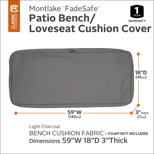 Miniatura 2 de Classic Accessories, Montlake - Funda para cojín de banco o sofá de exteriores, tela resistente al agua, 59x18x3 pulgadas, gris carbón claro, Fundas