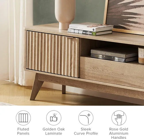Miniatura 6 de mopio Brooklyn Soporte de TV Moderno de Mediados de Siglo, para TVs de hasta 50" / 59" Panel de Forma de Onda, Perfil Curvo Elegante con Estante