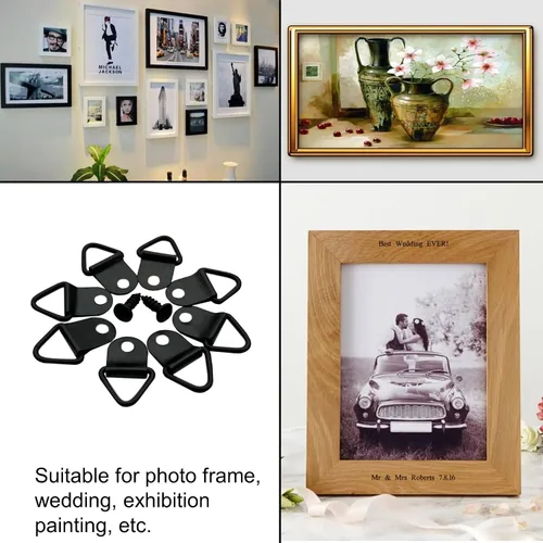 Miniatura 6 de Ganchos de acero para colgar fotos con anillos triangulares pequeños con tornillos, marcos de fotos, soluciones para colgar cuadros de relojes