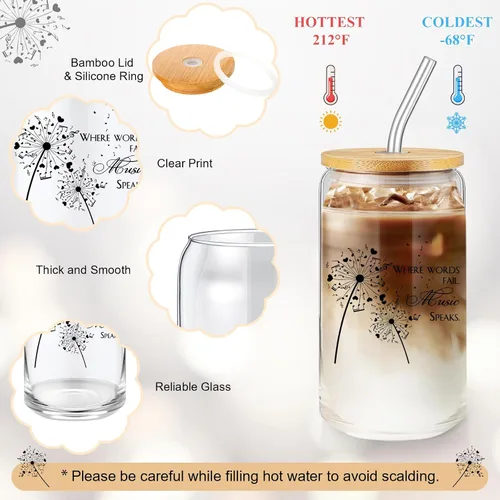 Miniatura 3 de Sieral Regalos para amantes de la música para mujeres, regalos para profesores de música, taza de cristal, bolsa musical con cremallera, llavero