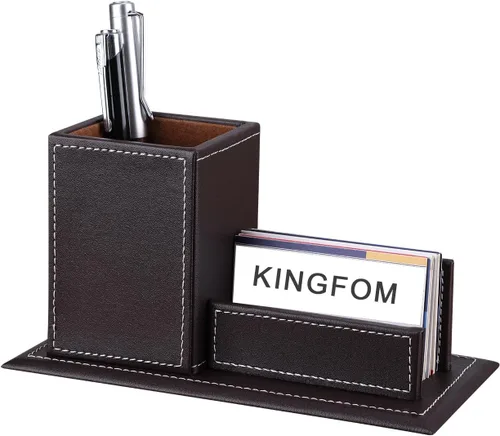 Miniatura 14 de KINGFOM Organizador de escritorio para suministros de oficina, caja de almacenamiento de piel sintética, 4 compartimentos divididos para bolígrafos