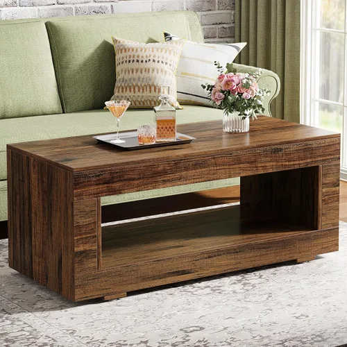 Miniatura 8 de Tribesigns Mesa de centro de madera para sala de estar, mesa de centro moderna de granja de 43.3 pulgadas con almacenamiento, mesa central