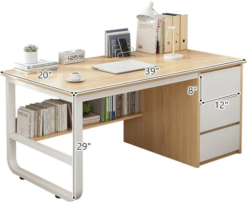 Miniatura 5 de Escritorio para computadora con estantería y 3 cajones, escritorio de estudio, escritorio de estudio para estudiantes, mesa de estudio moderna