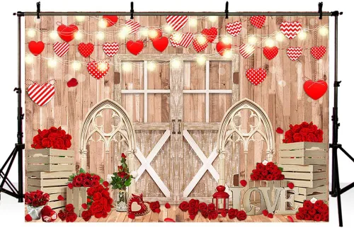Miniatura 4 de AIBIIN Telón de fondo para el día de San Valentín de 7 x 5 pies para fotografía, puerta de pared de madera rústica, telón de fondo de San Valentín