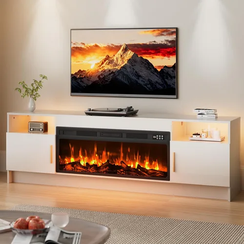 Miniatura 20 de EAG Soporte de TV con chimenea para TV de 65 pulgadas, soporte de TV con chimenea eléctrica de 18 pulgadas, centro de entretenimiento con estantes
