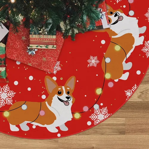 Miniatura 11 de Falda de árbol de Navidad roja con Beagle, falda de árbol navideño de invierno de 48 pulgadas para decoraciones navideñas de perros para interiores