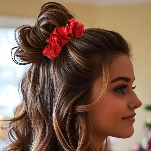 Miniatura 5 de CAKURE Bandas elásticas para el cabello, bandas elásticas para coleta de caballo de color rojo dorado, accesorios para el cabello para mujeres