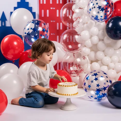 Miniatura 4 de Globos Rojo Blanco Azul, 50 Piezas 12 Pulgadas con Estampado de Estrellas, Globos de Látex Rojo Real Azul Confeti para el 4 de Julio, Día