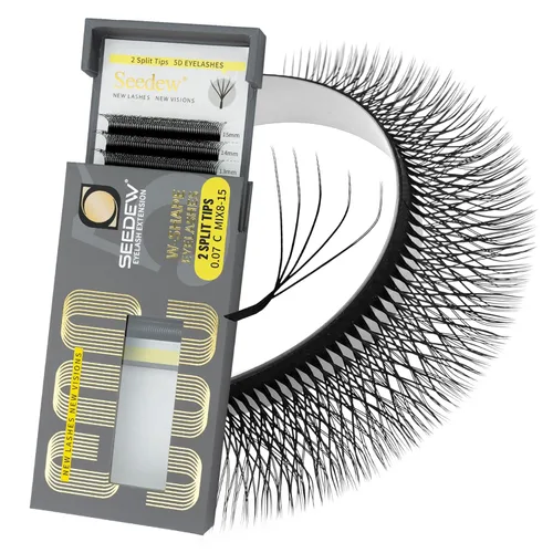 Miniatura 39 de Extensiones de pestañas con doble punta 3D, rizo D de 0.003 in, mezcla de 0.315-0.591 in, 12 filas por bandeja, tallo plano 3DD en forma de W