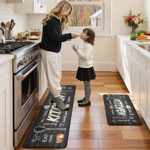 Miniatura 8 de KIMODE Alfombra de Cocina Antifatiga 2 Piezas, Alfombras de Cocina Antideslizantes e Impermeables, Alfombra de Cocina de Estilo Rústico en Gris