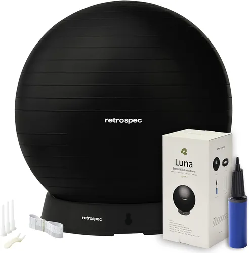 Retrospec Luna Exercise Ball with Pump - Anti-Burst Fitness Equipment for Yoga, Core Training & Stability - Home Gym Swiss Ball for Office &