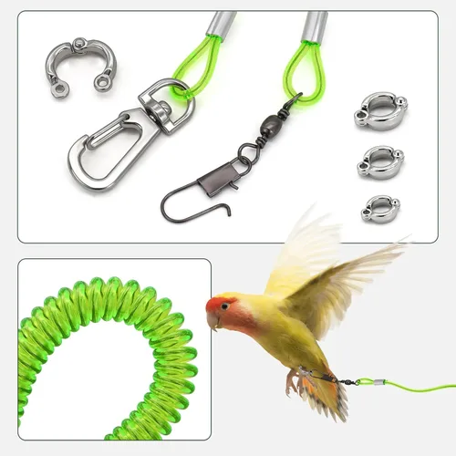 Miniatura 6 de Correa voladora de loro, cuerda de entrenamiento de 16.4 pies con anillo de pie de pájaro de 3 tamaños, cuerda elástica antimordeduras para Azul