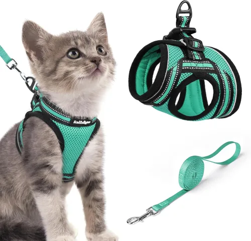Miniatura 25 de rabbitgoo Juego de arnés y correa para gatos para caminar a prueba de escape, chaleco suave ajustable para gatitos con tira reflectante para gatos