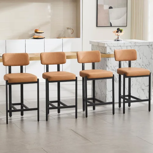 Miniatura 12 de DUOMAY Juego de 2 taburetes modernos de piel sintética, tapizados de 26 pulgadas de altura de asiento bajos con patas de metal negro, taburetes