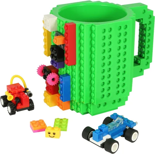 Lumsburry Taza de café de ladrillo integrada, divertida taza de bricolaje con bloques de construcción creativa para niños, hombres y mujeres, Verde