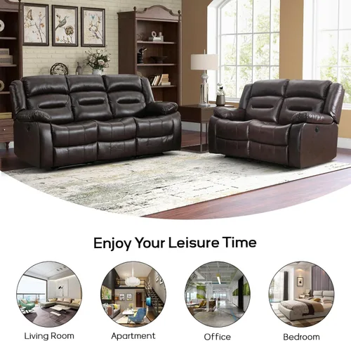 Miniatura 5 de EBELLO Sofá Reclinable Eléctrico de Piel Sintética para Dos Personas, Juego de Sofá Reclinable de 3 Asientos, Juego de Sillón Sofá Reclinable Marrón