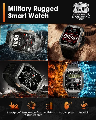 Miniatura 4 de Relojes inteligentes para hombre, reloj de fitness: 100 días de duración de la batería/llamada/respuesta 1.95 pulgadas reloj inteligente militar