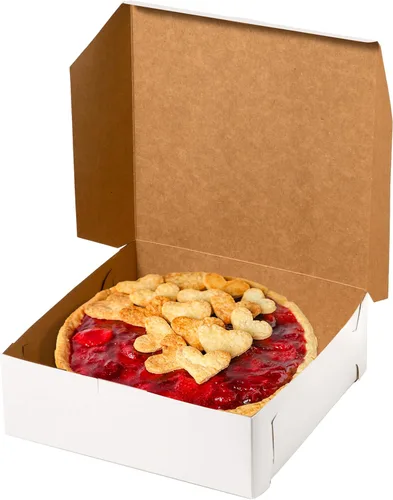 Fit Meal Prep Paquete de 25 cajas de pastelería de 9 x 9 x 3 pulgadas, caja de panadería blanca para galletas, cartón de papel kraft compostable