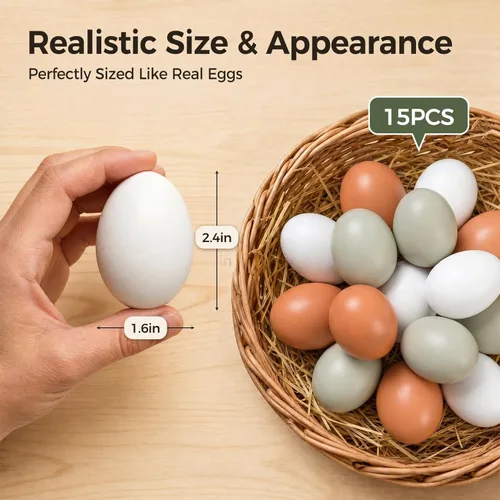 Miniatura 2 de POPLAY Huevos falsos de madera, huevos falsos de madera de 3 colores para manualidades, manualidades, pintura de huevos, nido de pollo