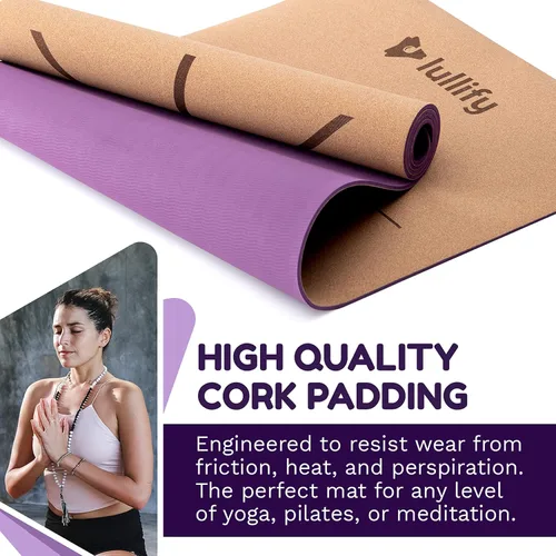 Miniatura 5 de Lullify Esterilla de yoga de corcho premium Antideslizante y construida para durar a través de clases de yoga caliente o ejercicio Biodegradable
