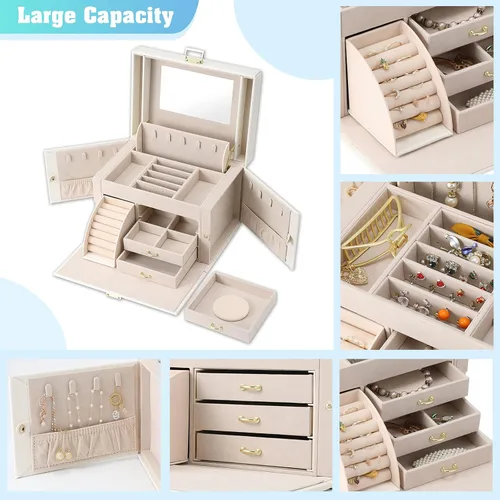 Miniatura 2 de DerBlue Joyero joyero organizador de joyas para mujer organizador de joyas de cuero sintético grande organizador de joyas de cuero sintético gran